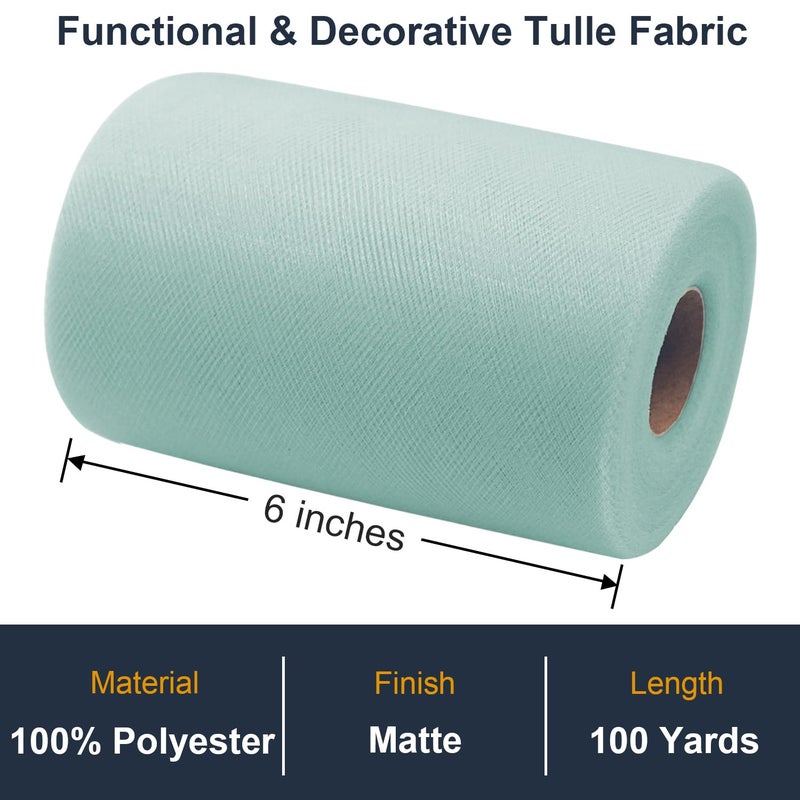 Ableme Deco Tulle Fabric Roll 6 Inch by 100 Yards (300 ft) Tulle Ribbon Sheer Mesh Netting for DIY Tutu Skirt Gift Wrapping Wedding Baby Shower Birthday Halloween Party Decorations Crafts, 34 Colors (Aqua Blue) - Image 2